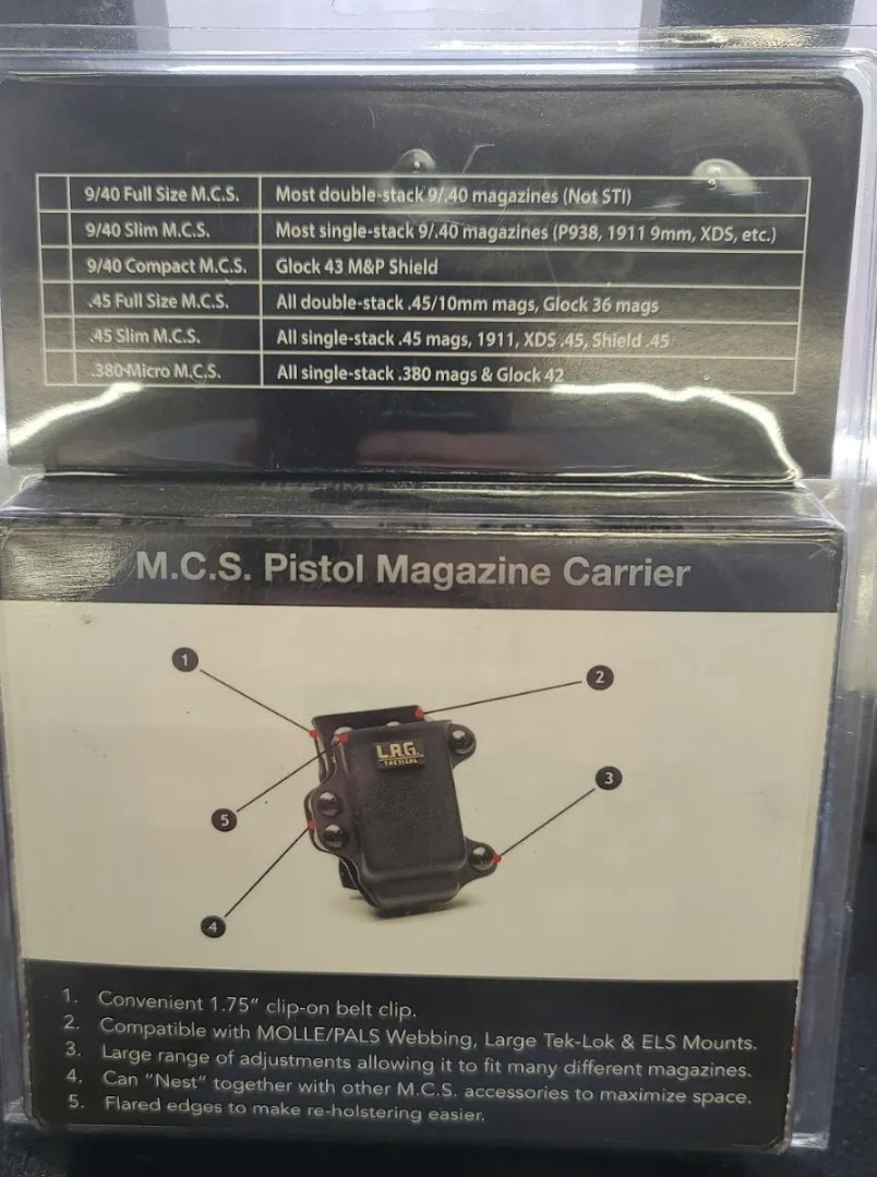 L.A.G. Tact Universal Double Stack Mag HOLDER 10mm/.45 ACP Kydex Ambidextrous 02597
