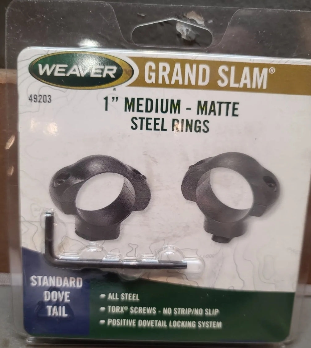 Weaver 49203 1" Medium Riflescope Rings, Matte STEEL Black DOVETAIL GRANDSLAM