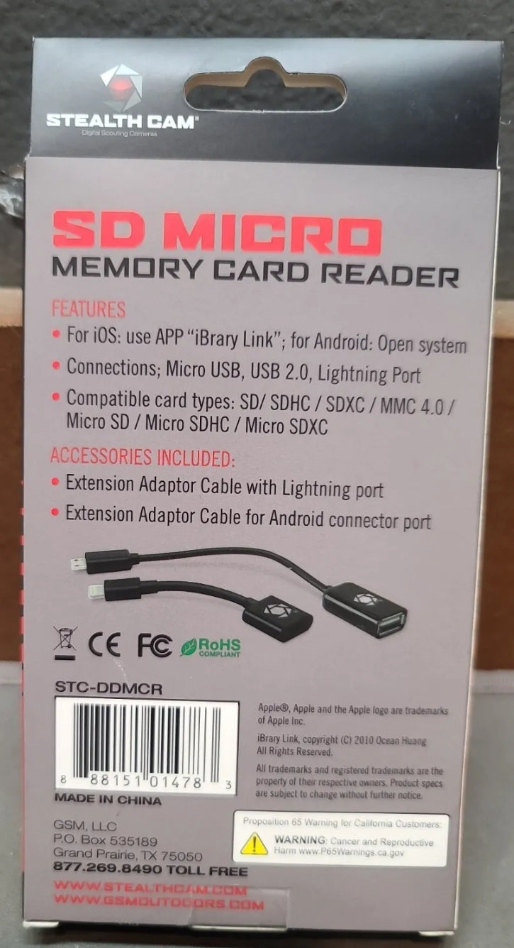 Stealth Cam Triple Connection SD MICRO Memory Card Reader Android/IOS STC-DDMCR