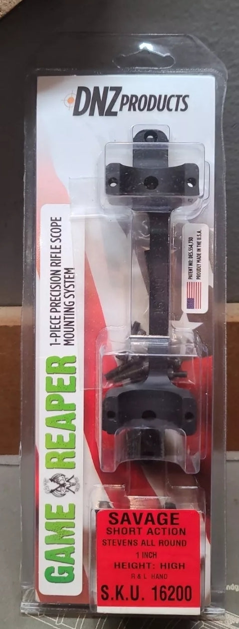 DNZ 16200 Game Reaper High Short Action Black Savage & Stevens Round Receiver 1" Scope Mount