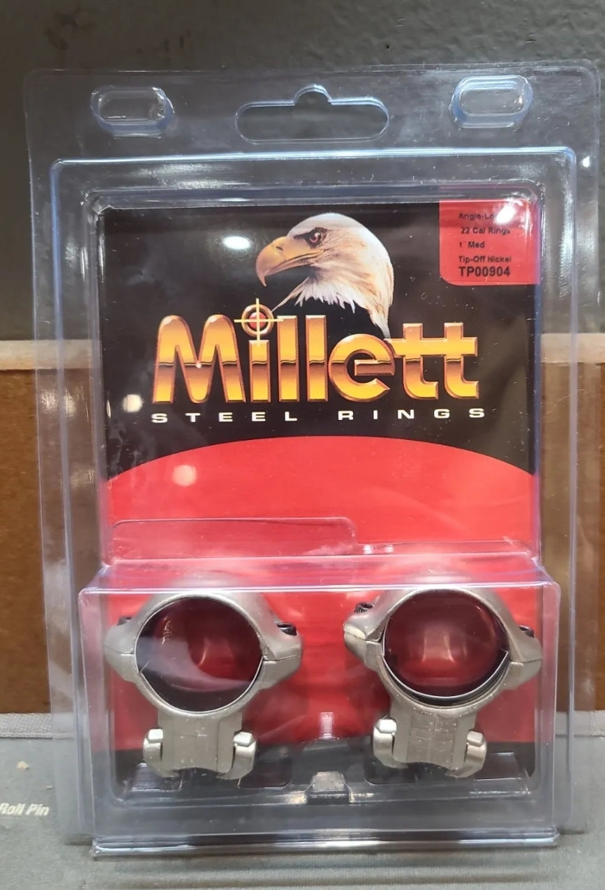 MILLETT 1" 22 Groove Angle- Scope Rings Adjustable STEEL SILVER Medium #TP00904