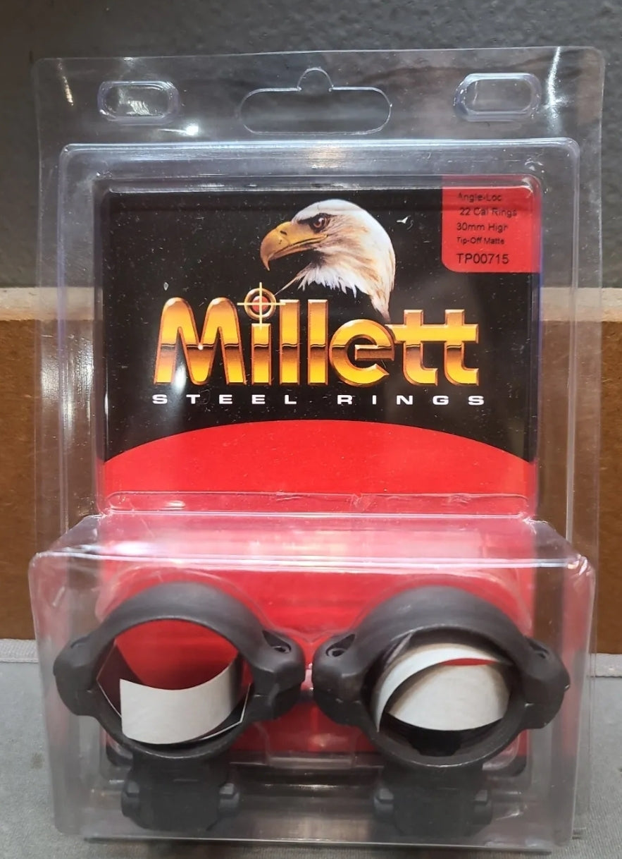 MILLETT STEEL Scope Rings .22 Angle-Loc Adjustable 30MM HIGH Matte Black #TP00715
