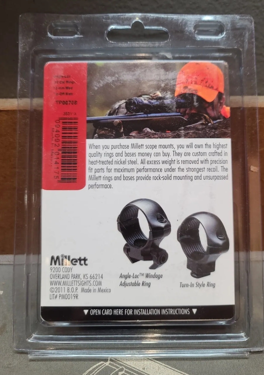 MILLETT STEEL Scope Rings .22 Angle-Loc Adjustable 30MM Medium Matte Black #TP00708