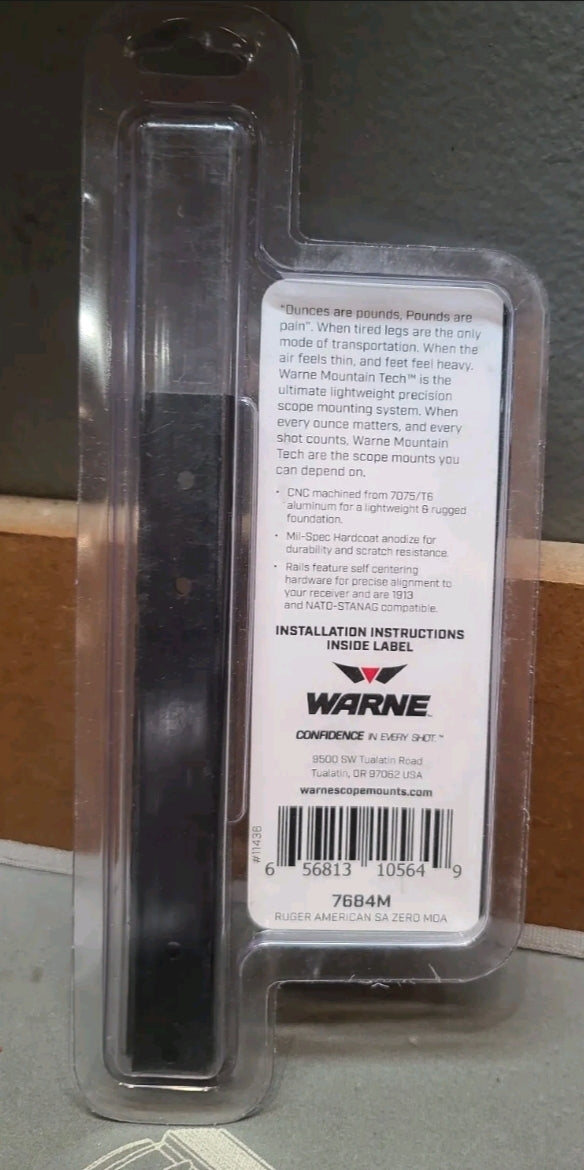 WARNE Mountain Tech Ruger AMERICAN Short Action Scope Rail Mount 7684M #11436