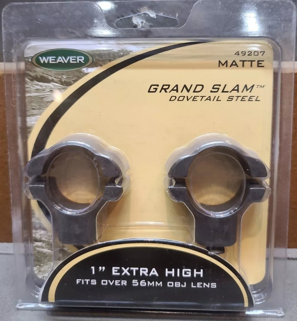 Weaver Grand Slam 1" Extra High 56M OBJ Lens Matte Scope Rings DOVETAIL 49207