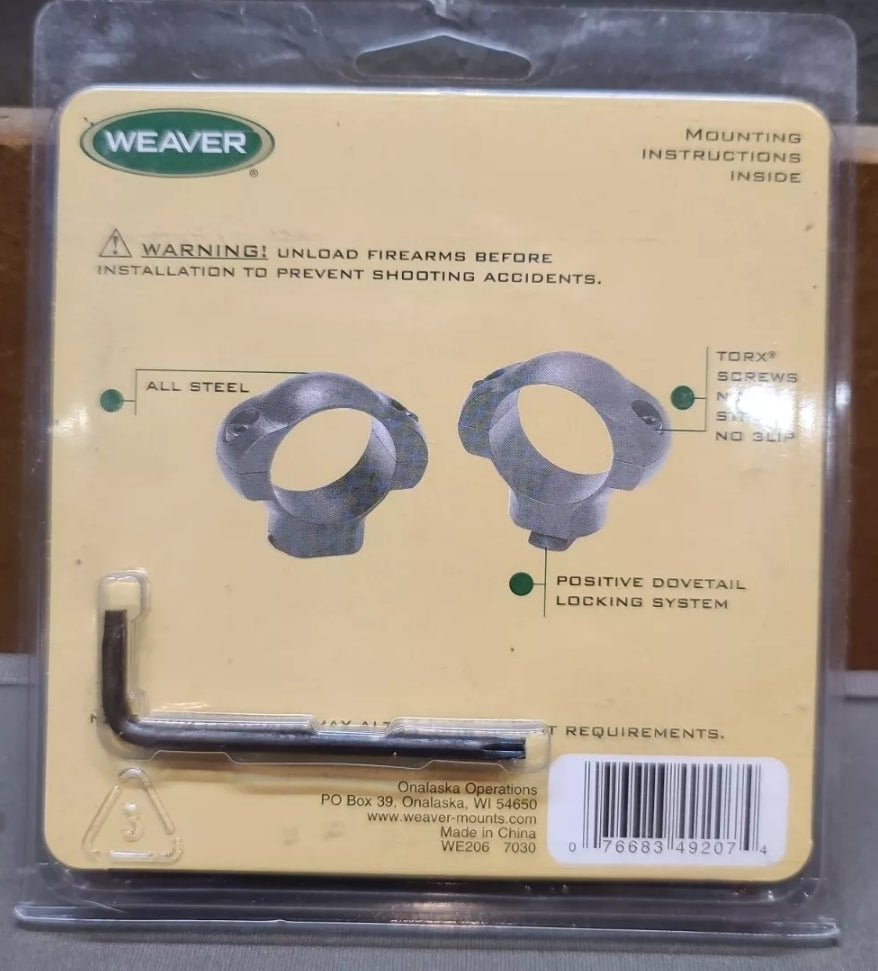 Weaver Grand Slam 1" Extra High 56M OBJ Lens Matte Scope Rings DOVETAIL 49207