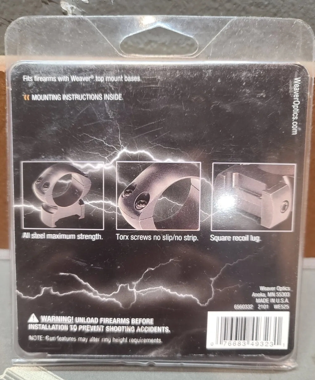 WEAVER GRAND SLAM SOLID STEEL 1" X-HIGH SILVER SCOPE RINGS #49323