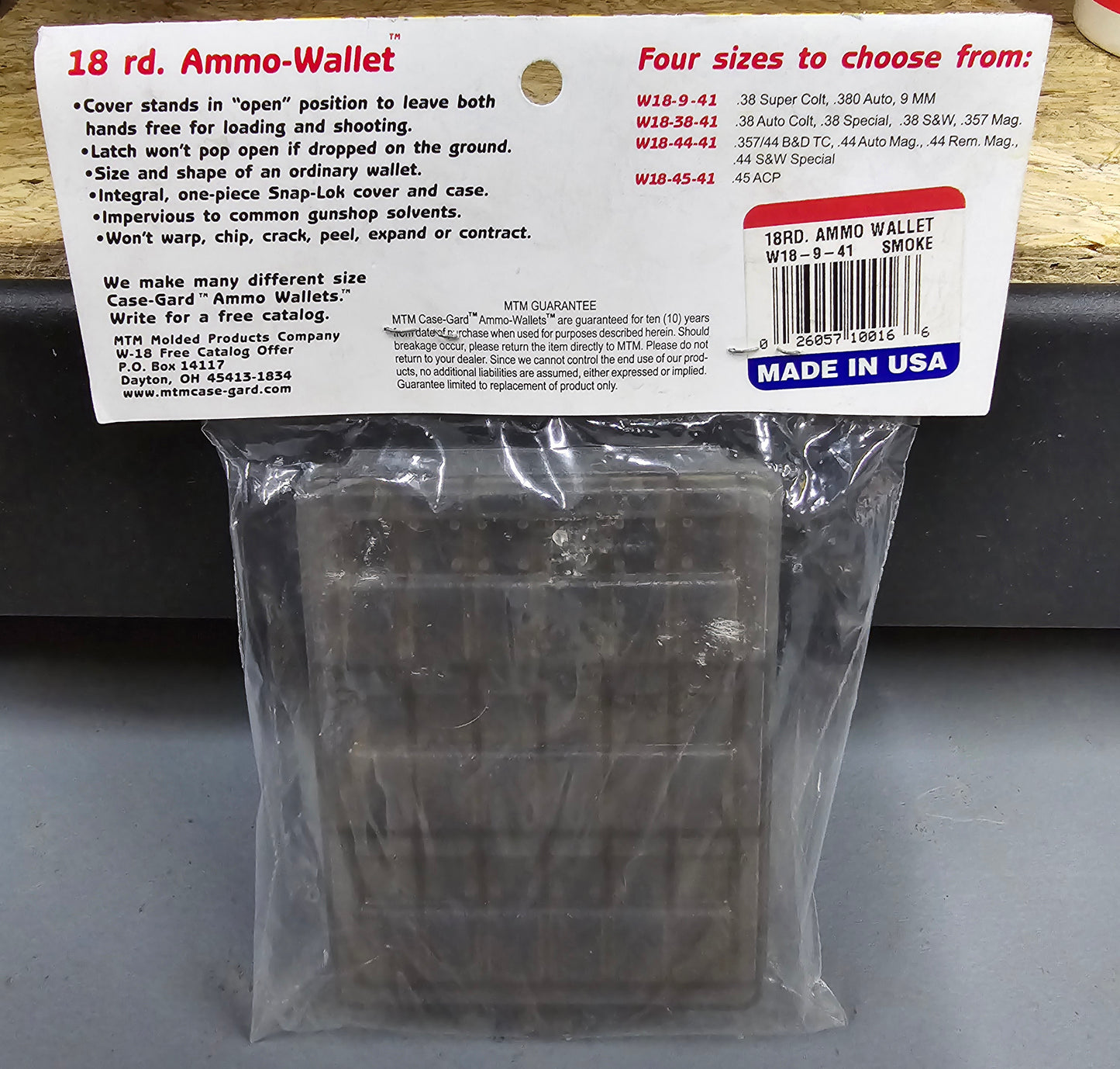 MTM CASE-GARD Ammo Wallet 18rd Capacity W18-9-41 Smoke 9MM, 380, ECT.