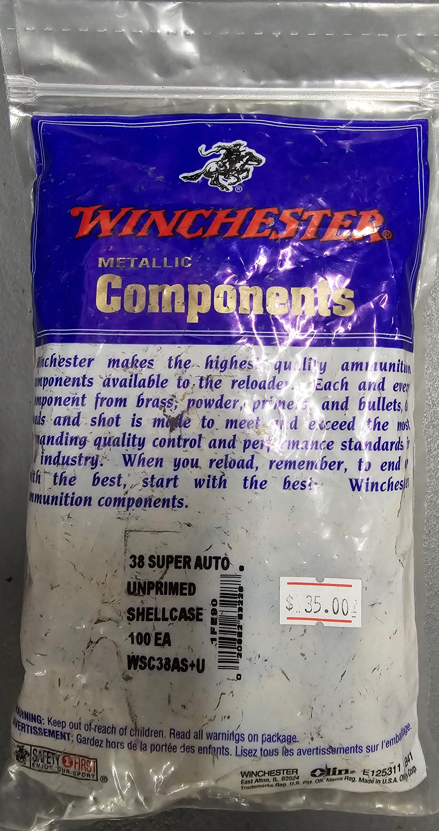 WINCHESTER 38 SUPER AUTO 100 QTY UNPRIMED BRASS #WSC38AS+U