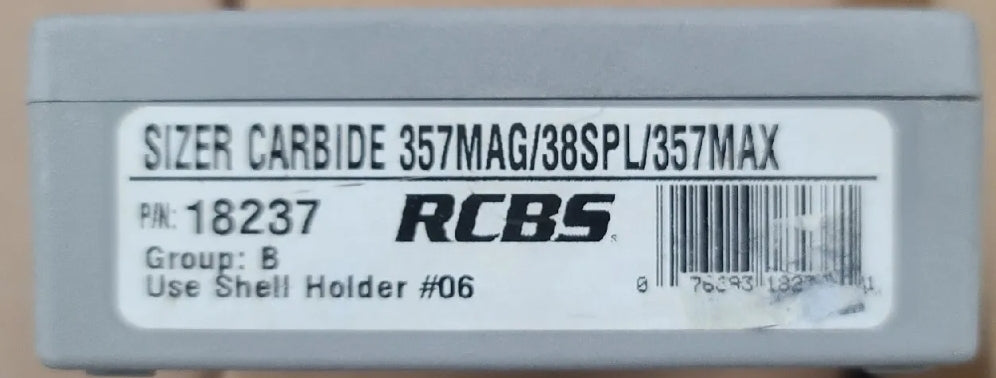 RCBS SIZER CARB .38SPL, 357 MAG & MAX Die Set Part Number 18237 Use Holder 6