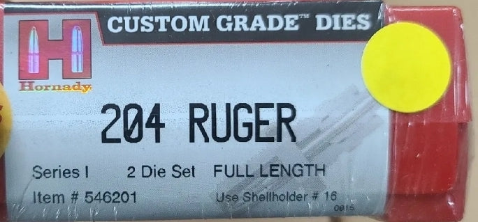 Hornady #546201 Ruger 204 Series 1 Full Length 2-Die Set Custom Grade New USA