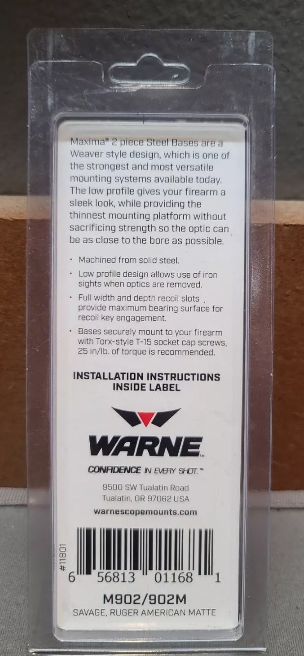 WARNE M902/902M Two Piece Fits Savage AXIS RD Receiver & Ruger American #11801