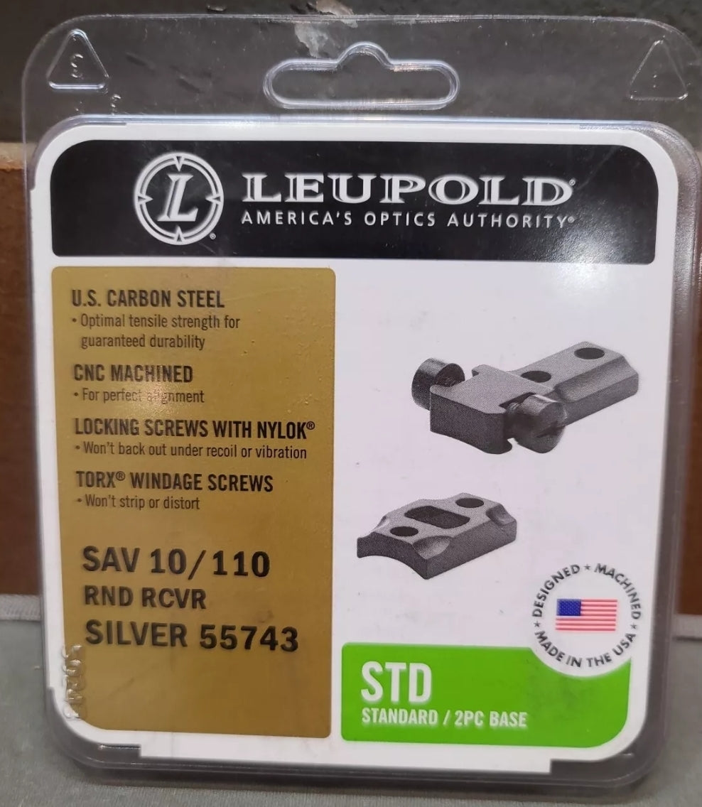 LEUPOLD 55743 STD STANDARD Savage 10/110 ROUND RECEIVER SILVER STAINLESS TWO PEICE