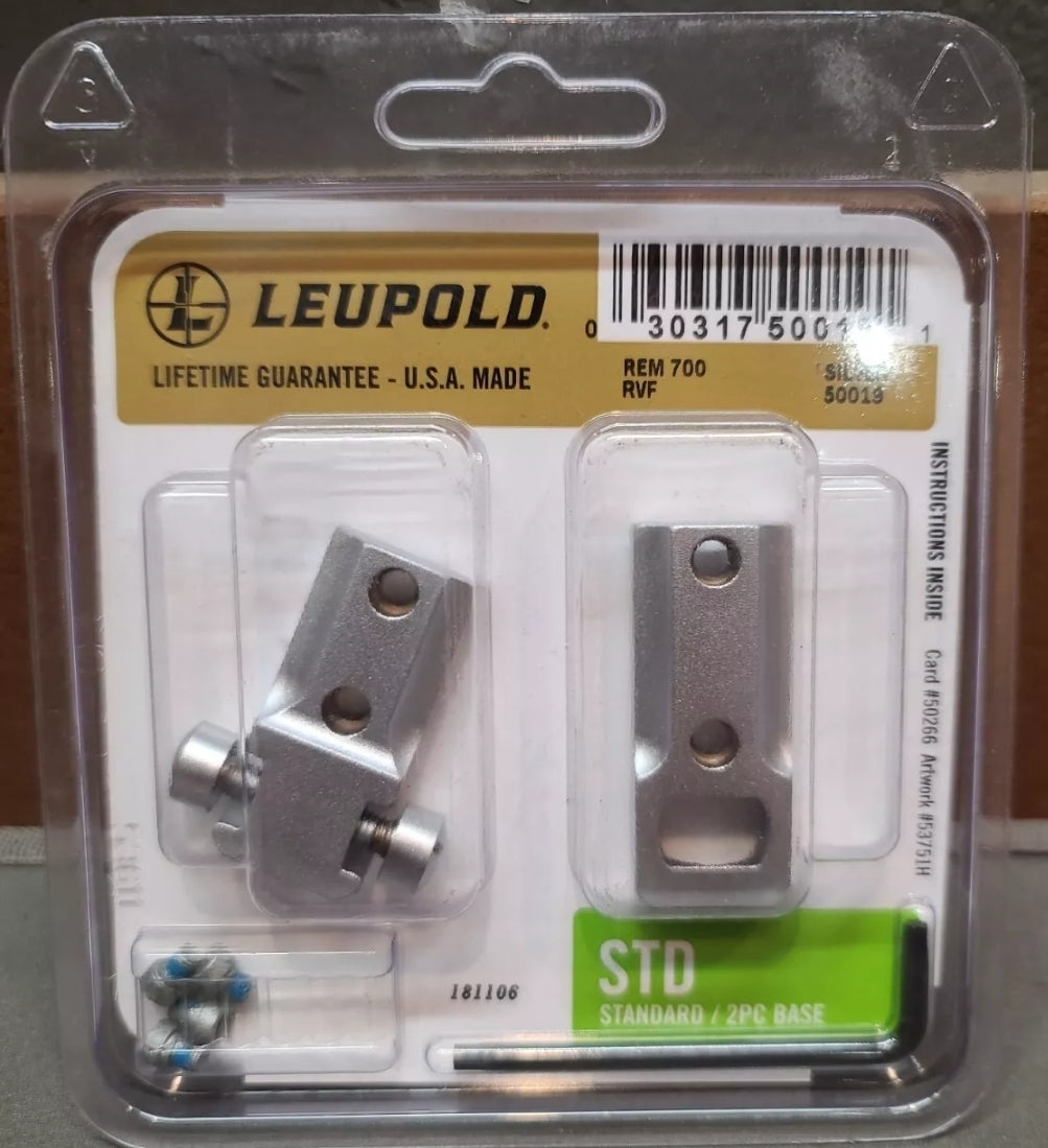 LEUPOLD 50019 STD Standard TWO PEICE Base Remington 700 RVF Silver STAINLESS