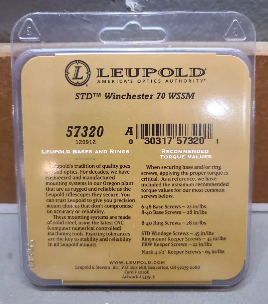 LEUPOLD 57320 STD STANDARD Silver Winchester 70 WSSM Scope Mount 2 PEICE NEW