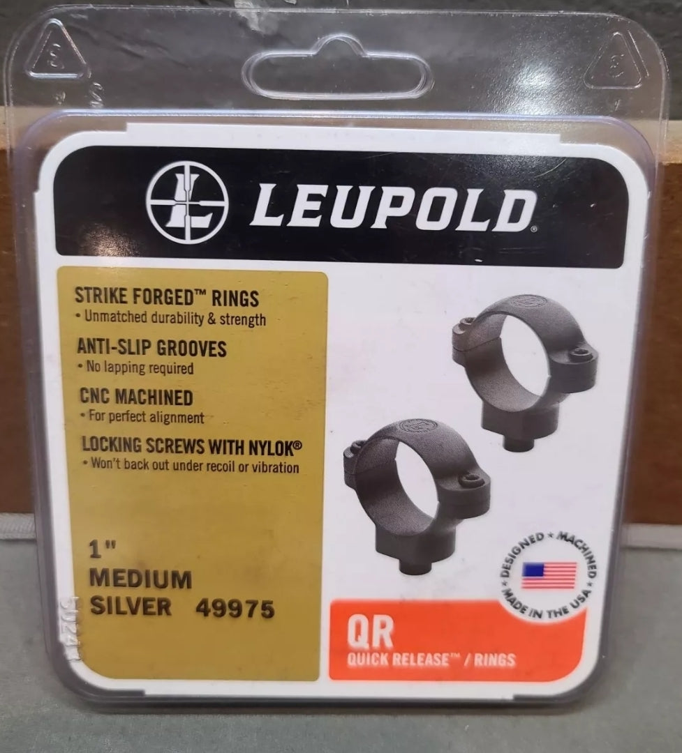 Leupold Quick Release Medium Scope Rings 1" Inch Silver Model 49975