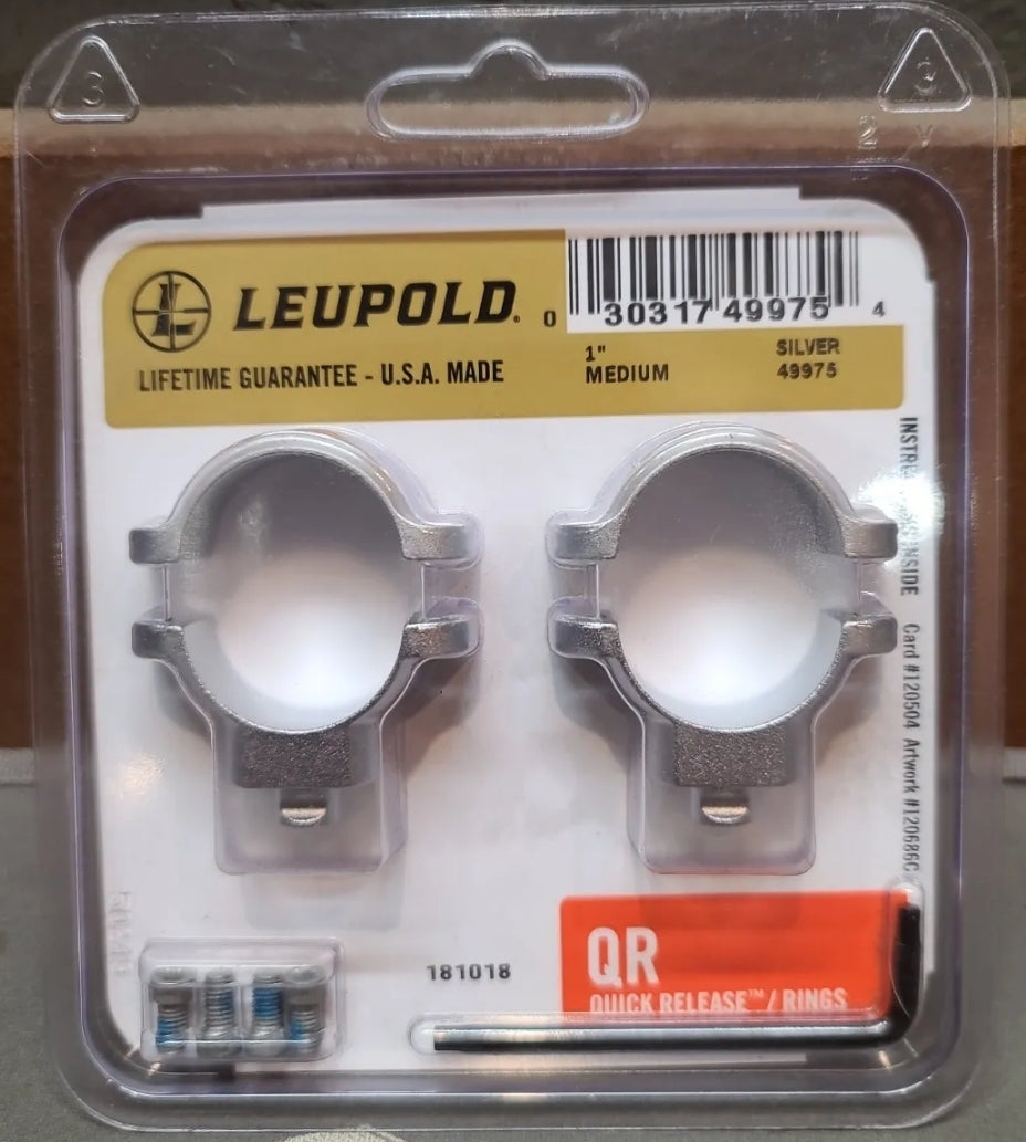 Leupold Quick Release Medium Scope Rings 1" Inch Silver Model 49975