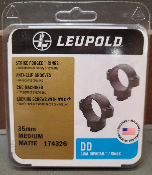 Leupold 174326 DD Dual Dovetail STEEL SCOPE Rings Medium 35MM Matte BLACK