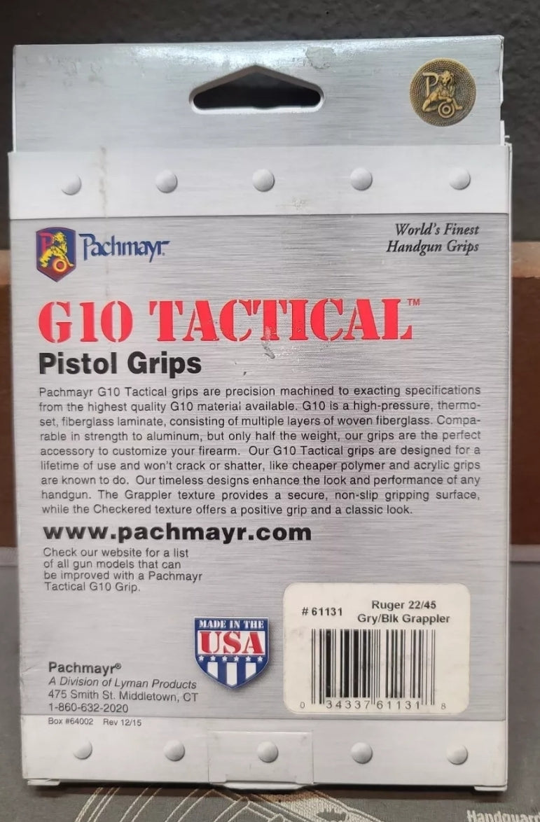 Pachmayr G10 Tactical Gray/Black Grappler Grips for Ruger 22/45 Pistols 61131