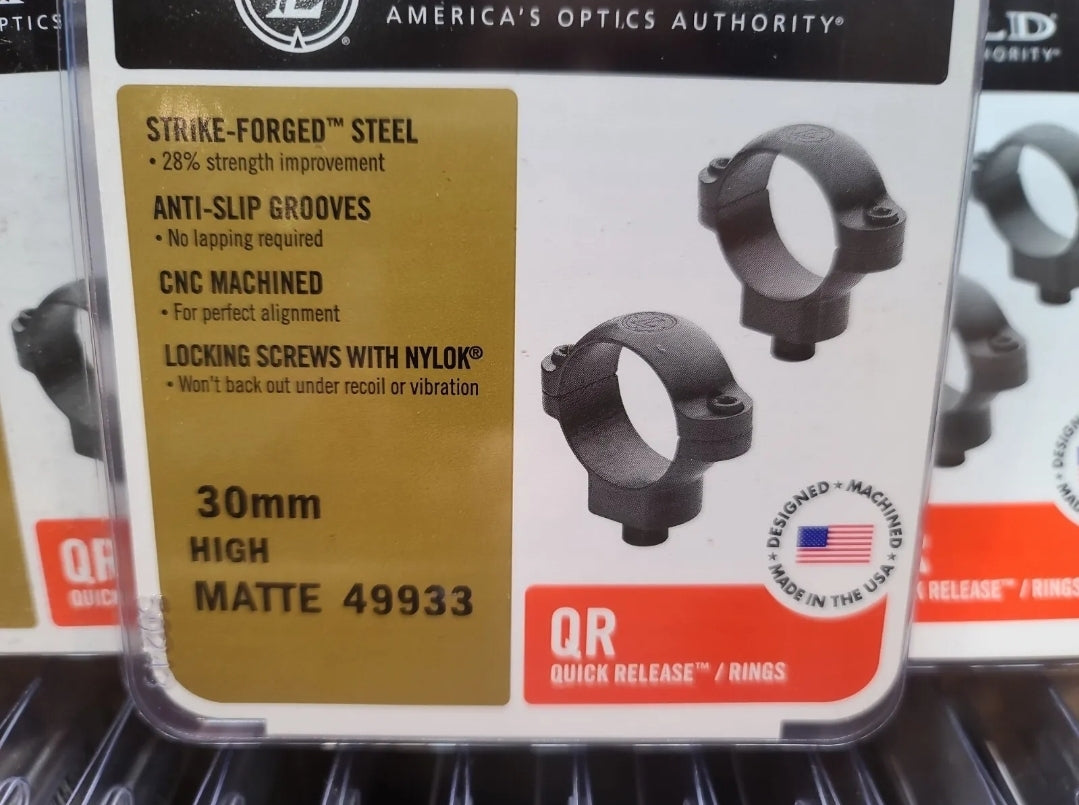 Leupold Quick Release 30mm Scope Rings High Matte Finish #49933